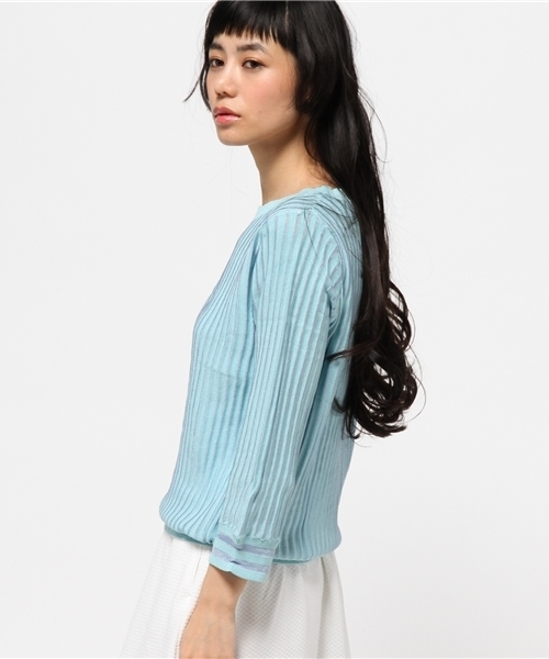 mystic（ミスティック）の「ストライプコットンレーヨンプルオーバー（ニット/セーター・レディース・オフホワイト/ミント/ピンク/ブラック・ﾌﾘ-）」の6枚目の写真