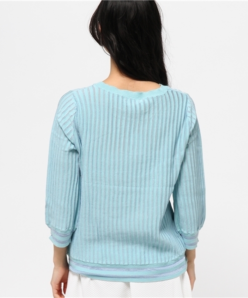 mystic（ミスティック）の「ストライプコットンレーヨンプルオーバー（ニット/セーター・レディース・オフホワイト/ミント/ピンク/ブラック・ﾌﾘ-）」の7枚目の写真