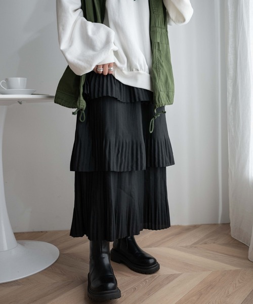 WEGO（ウィゴー）の「WEGO/【一部店限定】ティアードロングスカート（スカート・レディース・ブラック/ホワイト・FREE）」の2枚目の写真