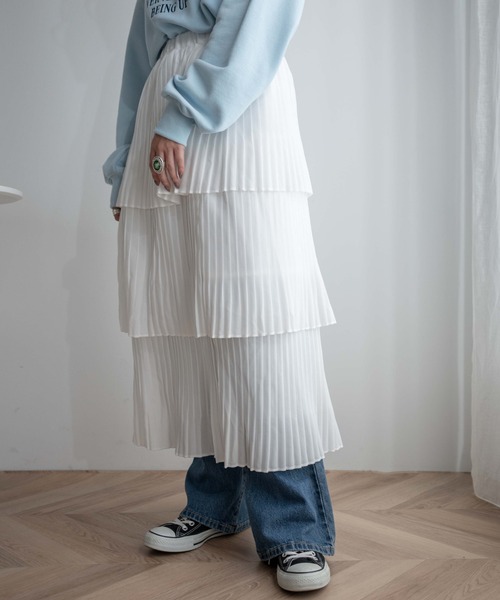 WEGO（ウィゴー）の「WEGO/【一部店限定】ティアードロングスカート（スカート・レディース・ブラック/ホワイト・FREE）」の4枚目の写真