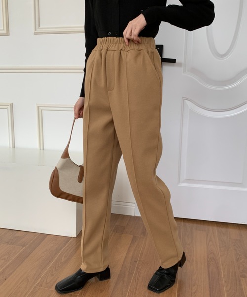 ECLIN(エクラン)の「ニットメルトンセンタープレスセミワイドパンツ(その他パンツ・レディース・アイボリー/ブラック/ベージュ/ブラウン・S/L/M)」の3枚目の写真