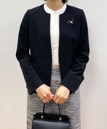 OPAQUE.CLIP | DELEGANT ダブルクロスキーネックジャケット【OPAQUE.CLIP NAVY】(ノーカラージャケット)