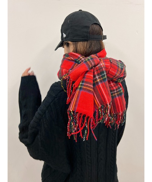 WC（ダブル シー）の「チェックマフラー（ストール/ショール・レディース・ブラック/アイボリー/ピンク/グリーン/レッド/ブラウン・FREE）」の6枚目の写真