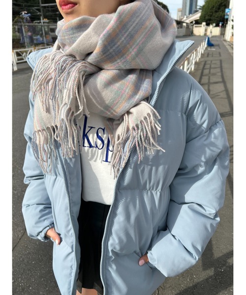 WC（ダブル シー）の「チェックマフラー（ストール/ショール・レディース・ブラック/アイボリー/ピンク/グリーン/レッド/ブラウン・FREE）」の2枚目の写真