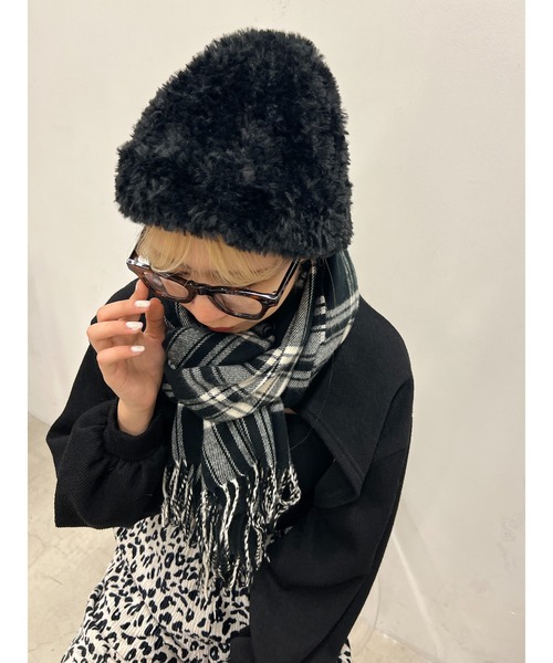 WC（ダブル シー）の「チェックマフラー（ストール/ショール・レディース・ブラック/アイボリー/ピンク/グリーン/レッド/ブラウン・FREE）」の13枚目の写真