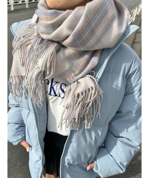WC（ダブル シー）の「チェックマフラー（ストール/ショール・レディース・ブラック/アイボリー/ピンク/グリーン/レッド/ブラウン・FREE）」の18枚目の写真
