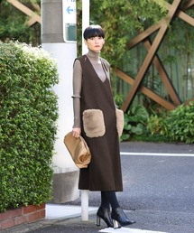 ELFRANK | ファーポケットウールライクジャンパースカート(ジャンパースカート)