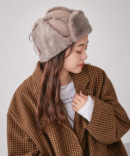 CIAOPANIC TYPY（チャオパニックティピー）の「ムートン風フライトキャップ（キャップ・レディース・グレー/ベージュ/ブラック・ONE SIZE）」の3枚目の写真