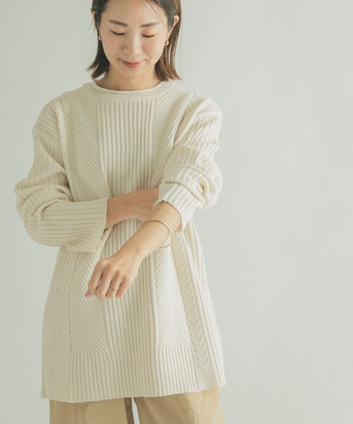 FORK&SPOON(フォークアンドスプーン)の「FORK&SPOON 柄編みニットチュニック(ニット/セーター・レディース・グレー/オフホワイト・1)」の9枚目の写真