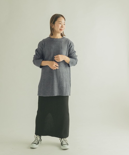 FORK&SPOON(フォークアンドスプーン)の「FORK&SPOON 柄編みニットチュニック(ニット/セーター・レディース・グレー/オフホワイト・1)」の16枚目の写真