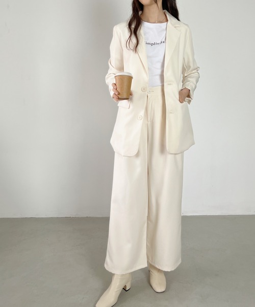 CLEA（クレア）の「【2点SET】テーラードオーバーサイズジャケット+ワイドタックスラックスセットアップ（セットアップ・レディース・モカ/アイボリー/ブラック・L/M）」の15枚目の写真