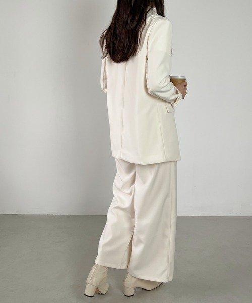CLEA（クレア）の「【2点SET】テーラードオーバーサイズジャケット+ワイドタックスラックスセットアップ（セットアップ・レディース・モカ/アイボリー/ブラック・L/M）」の18枚目の写真