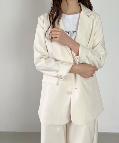 CLEA（クレア）の「【2点SET】テーラードオーバーサイズジャケット+ワイドタックスラックスセットアップ（セットアップ・レディース・モカ/アイボリー/ブラック・L/M）」の12枚目の写真