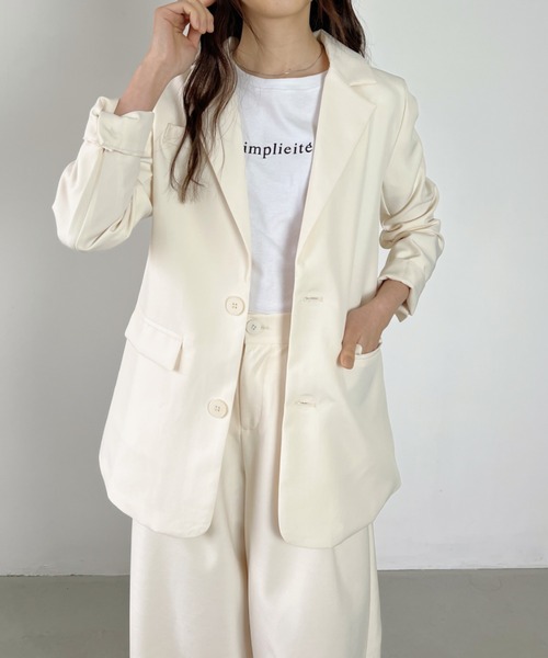 CLEA（クレア）の「【2点SET】テーラードオーバーサイズジャケット+ワイドタックスラックスセットアップ（セットアップ・レディース・モカ/アイボリー/ブラック・L/M）」の11枚目の写真