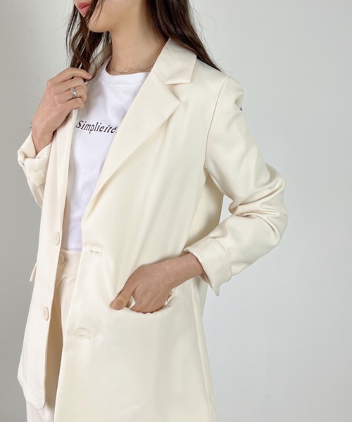 CLEA（クレア）の「【2点SET】テーラードオーバーサイズジャケット+ワイドタックスラックスセットアップ（セットアップ・レディース・モカ/アイボリー/ブラック・L/M）」の14枚目の写真