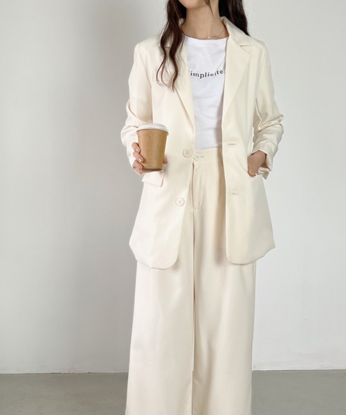 CLEA（クレア）の「【2点SET】テーラードオーバーサイズジャケット+ワイドタックスラックスセットアップ（セットアップ・レディース・モカ/アイボリー/ブラック・L/M）」の13枚目の写真