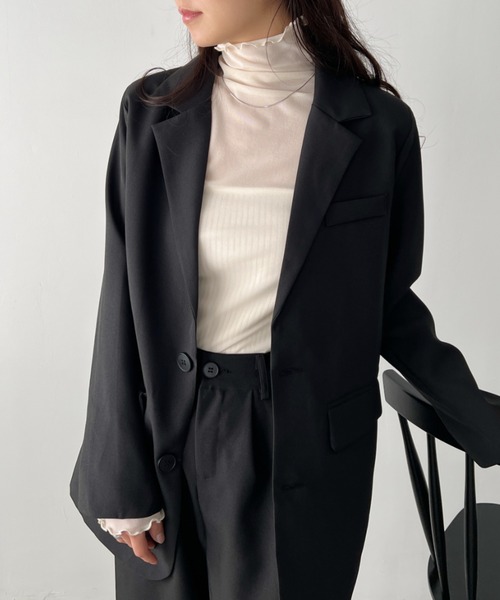 CLEA（クレア）の「【2点SET】テーラードオーバーサイズジャケット+ワイドタックスラックスセットアップ（セットアップ・レディース・モカ/アイボリー/ブラック・L/M）」の19枚目の写真