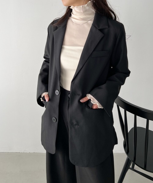 CLEA（クレア）の「【2点SET】テーラードオーバーサイズジャケット+ワイドタックスラックスセットアップ（セットアップ・レディース・モカ/アイボリー/ブラック・L/M）」の22枚目の写真