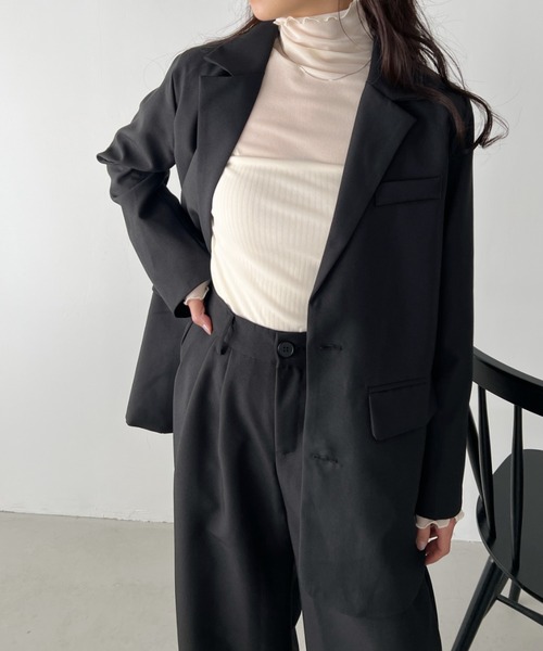 CLEA（クレア）の「【2点SET】テーラードオーバーサイズジャケット+ワイドタックスラックスセットアップ（セットアップ・レディース・モカ/アイボリー/ブラック・L/M）」の20枚目の写真