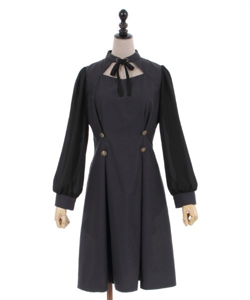 axes femme POETIQUE(アクシーズファムポエティック)の「チョーカーデザイン連釦ワンピース(ワンピース・レディース・ブラウン/グリーン/チャコール・MEDIUM)」の19枚目の写真