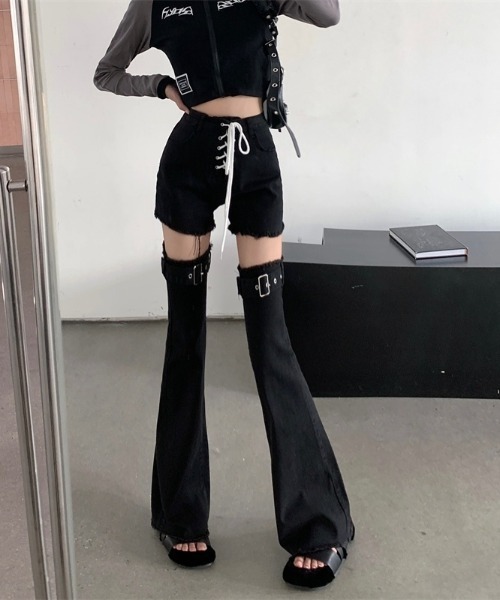 almo(アルモ)の「膝魅せニーハイベルト付き''2WAY''デニムパンツ(TS)(デニムパンツ・レディース・ブラック/ブルー・MEDIUM/LARGE/SMALL)」の15枚目の写真