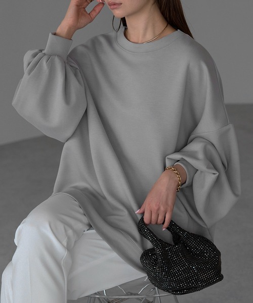 Fizz(フィズ)の「【Fizz/フィズ】 ぽわん袖 ダンボールプルオーバー(スウェット・レディース・ライトブルー/アイボリー/ライトグリーン/ピンクベージュ/ブラック/グレー・M)」の3枚目の写真