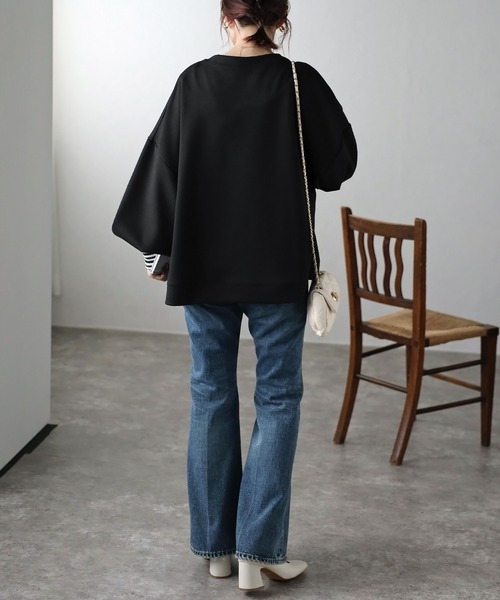 Fizz(フィズ)の「【Fizz/フィズ】 ぽわん袖 ダンボールプルオーバー(スウェット・レディース・ライトブルー/アイボリー/ライトグリーン/ピンクベージュ/ブラック/グレー・M)」の9枚目の写真