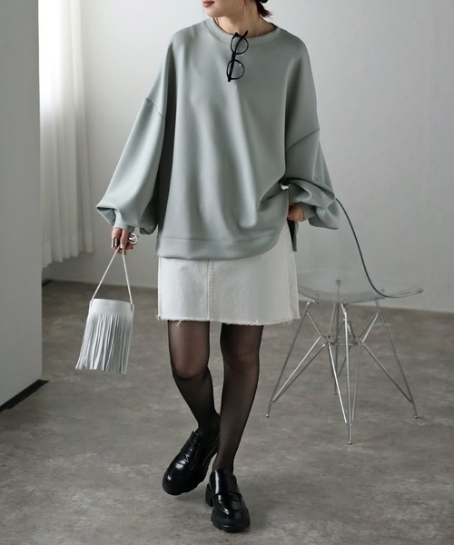 Fizz(フィズ)の「【Fizz/フィズ】 ぽわん袖 ダンボールプルオーバー(スウェット・レディース・ライトブルー/アイボリー/ライトグリーン/ピンクベージュ/ブラック/グレー・M)」の12枚目の写真