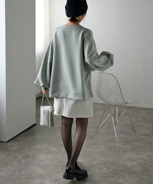 Fizz(フィズ)の「【Fizz/フィズ】 ぽわん袖 ダンボールプルオーバー(スウェット・レディース・ライトブルー/アイボリー/ライトグリーン/ピンクベージュ/ブラック/グレー・M)」の14枚目の写真