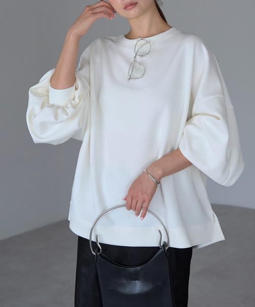 Fizz(フィズ)の「【Fizz/フィズ】 ぽわん袖 ダンボールプルオーバー(スウェット・レディース・ライトブルー/アイボリー/ライトグリーン/ピンクベージュ/ブラック/グレー・M)」の17枚目の写真