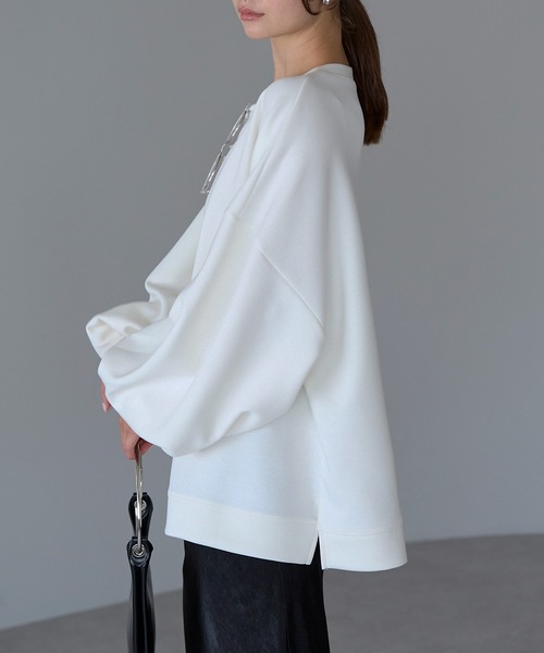 Fizz(フィズ)の「【Fizz/フィズ】 ぽわん袖 ダンボールプルオーバー(スウェット・レディース・ライトブルー/アイボリー/ライトグリーン/ピンクベージュ/ブラック/グレー・M)」の19枚目の写真