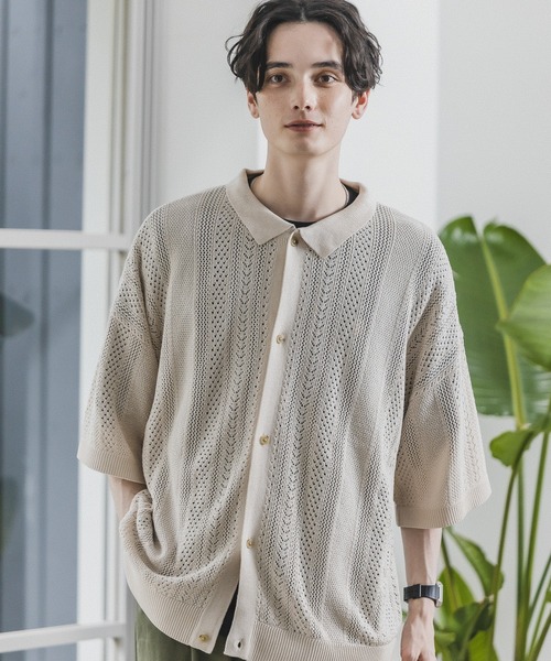 RAGEBLUE（レイジブルー）の「透かし編みニットシャツカーディガン（カーディガン/ボレロ・メンズ・ブラック/オレンジ/ホワイト/グリーン/ブルー・MEDIUM/LARGE）」の15枚目の写真