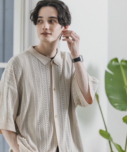 RAGEBLUE（レイジブルー）の「透かし編みニットシャツカーディガン（カーディガン/ボレロ・メンズ・ブラック/オレンジ/ホワイト/グリーン/ブルー・MEDIUM/LARGE）」の16枚目の写真