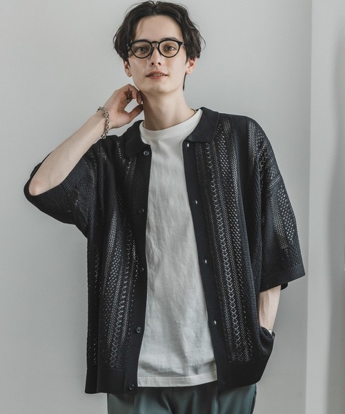 RAGEBLUE（レイジブルー）の「透かし編みニットシャツカーディガン（カーディガン/ボレロ・メンズ・ブラック/オレンジ/ホワイト/グリーン/ブルー・MEDIUM/LARGE）」の20枚目の写真