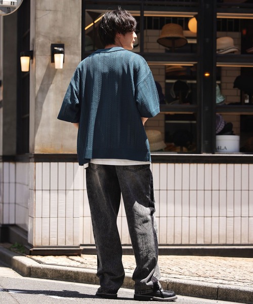 RAGEBLUE（レイジブルー）の「透かし編みニットシャツカーディガン（カーディガン/ボレロ・メンズ・ブラック/オレンジ/ホワイト/グリーン/ブルー・MEDIUM/LARGE）」の9枚目の写真