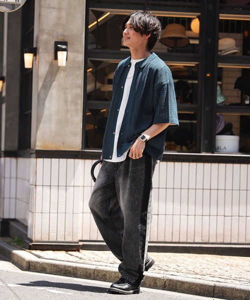 RAGEBLUE（レイジブルー）の「透かし編みニットシャツカーディガン（カーディガン/ボレロ・メンズ・ブラック/オレンジ/ホワイト/グリーン/ブルー・MEDIUM/LARGE）」の10枚目の写真