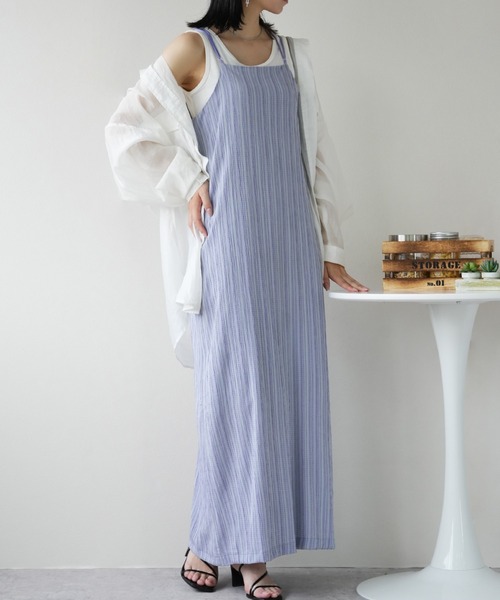 IAMUSE（アイアミューズ）の「楊柳ストライプ　バックオープンワンピース S0943【IAMUSE】（ワンピース・レディース・パープル/グリーン/ライトブラウン・FREE）」の18枚目の写真