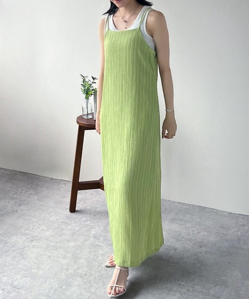 IAMUSE（アイアミューズ）の「楊柳ストライプ　バックオープンワンピース S0943【IAMUSE】（ワンピース・レディース・パープル/グリーン/ライトブラウン・FREE）」の10枚目の写真