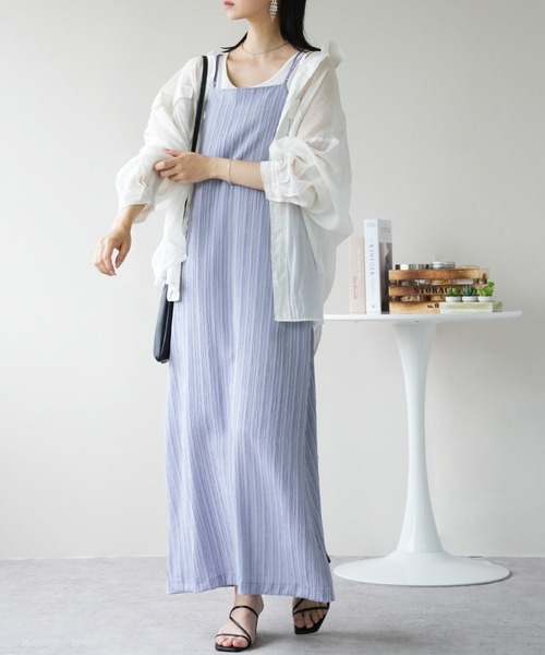 IAMUSE（アイアミューズ）の「楊柳ストライプ　バックオープンワンピース S0943【IAMUSE】（ワンピース・レディース・パープル/グリーン/ライトブラウン・FREE）」の16枚目の写真