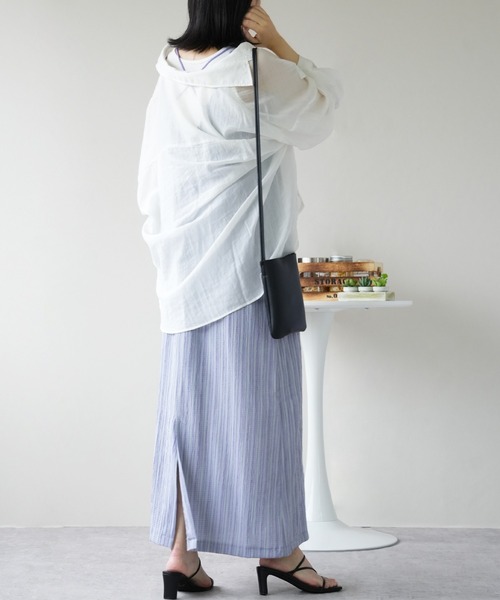 IAMUSE（アイアミューズ）の「楊柳ストライプ　バックオープンワンピース S0943【IAMUSE】（ワンピース・レディース・パープル/グリーン/ライトブラウン・FREE）」の19枚目の写真