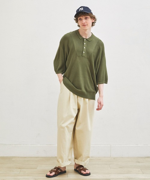 HERMES 総柄トップス　ポロシャツ　ニット切り替 HERMES】エルメス『マルジェラ期 魚柄 リネン切替 ニット半袖