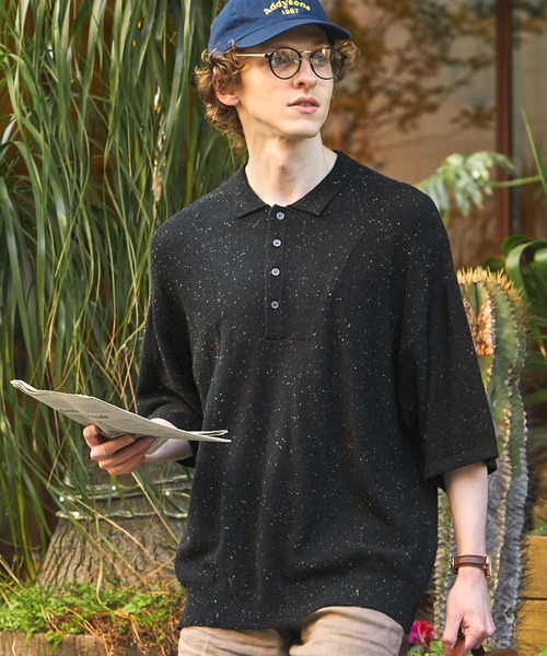 EMMA CLOTHES(エマクローズ)の「切替ミリタリージープニットポロシャツ(ポロシャツ・メンズ・ブラック/モカ/オリーブ/アイボリー/ブラック系1・M/L)」の6枚目の写真