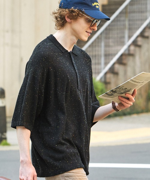 EMMA CLOTHES(エマクローズ)の「切替ミリタリージープニットポロシャツ(ポロシャツ・メンズ・ブラック/モカ/オリーブ/アイボリー/ブラック系1・M/L)」の11枚目の写真