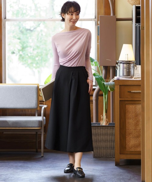 PoFF ボートネックトップス tops-02466 ボートネックショートスウェット グレー ブラック