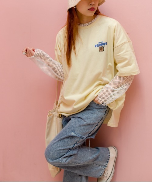 SpRay（スプレイ）の「ピーナッツプリントＴシャツ（Tシャツ/カットソー・レディース・オートミール/オフホワイト/ミント/ブラック/イエロー・FREE）」の7枚目の写真