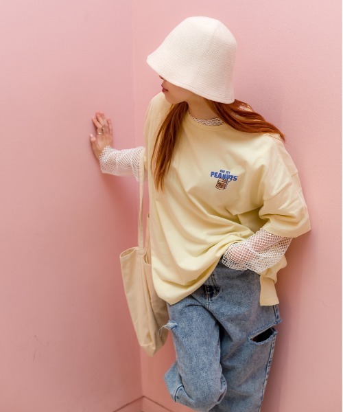 SpRay（スプレイ）の「ピーナッツプリントＴシャツ（Tシャツ/カットソー・レディース・オートミール/オフホワイト/ミント/ブラック/イエロー・FREE）」の8枚目の写真