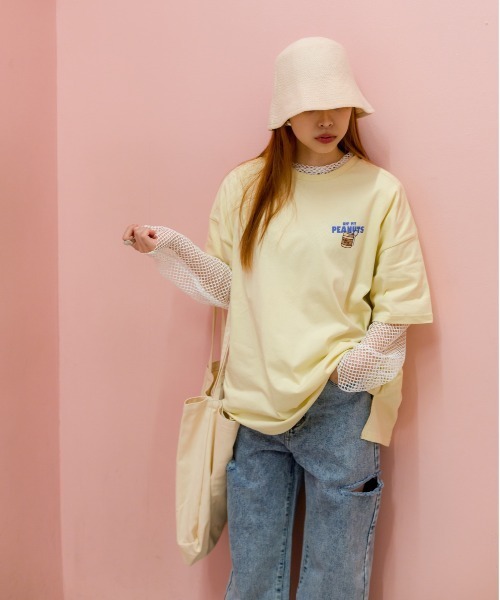 SpRay（スプレイ）の「ピーナッツプリントＴシャツ（Tシャツ/カットソー・レディース・オートミール/オフホワイト/ミント/ブラック/イエロー・FREE）」の10枚目の写真