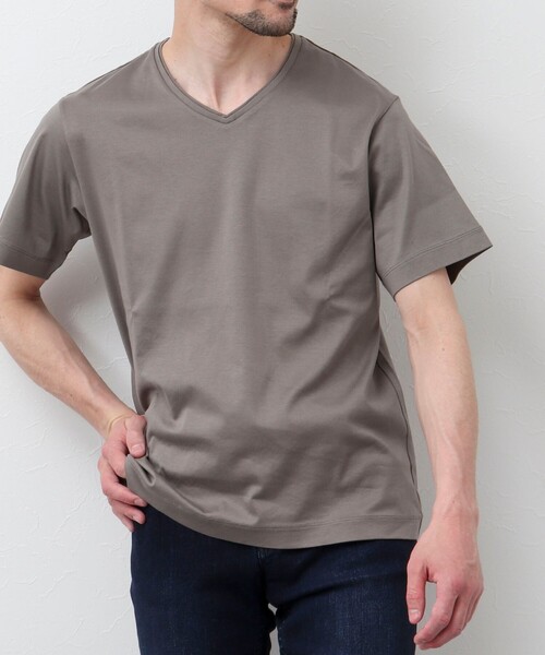 Stutostein Nolley's（シュテットシュタインノーリーズ）の「接触冷感 VネックベーシックTシャツ（Tシャツ/カットソー・メンズ・ホワイト/ライトブルー/カーキ/グレイッシュベージュ/ダークネイビー・S/M/L）」の4枚目の写真