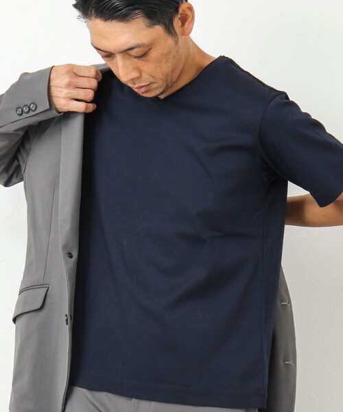 Stutostein Nolley's（シュテットシュタインノーリーズ）の「接触冷感 VネックベーシックTシャツ（Tシャツ/カットソー・メンズ・ホワイト/ライトブルー/カーキ/グレイッシュベージュ/ダークネイビー・S/M/L）」の5枚目の写真