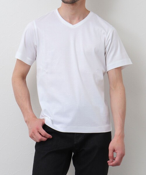 Stutostein Nolley's（シュテットシュタインノーリーズ）の「接触冷感 VネックベーシックTシャツ（Tシャツ/カットソー・メンズ・ホワイト/ライトブルー/カーキ/グレイッシュベージュ/ダークネイビー・S/M/L）」の6枚目の写真